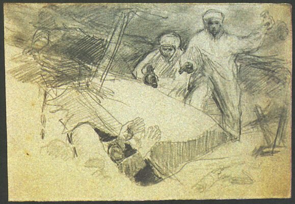 У вражеского блиндажа (эскиз). Автор: В.В. Зимин