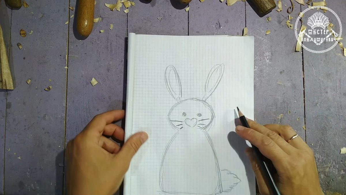 Вот такой "ложко-заяц" получился на бумаге. Уже спешу воплотить его в дереве.