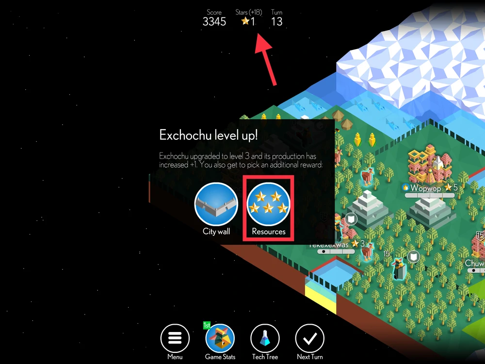 Выбор при улучшении на третий уровень, наглядно показано, что 5 звезд идут в общий фонд.