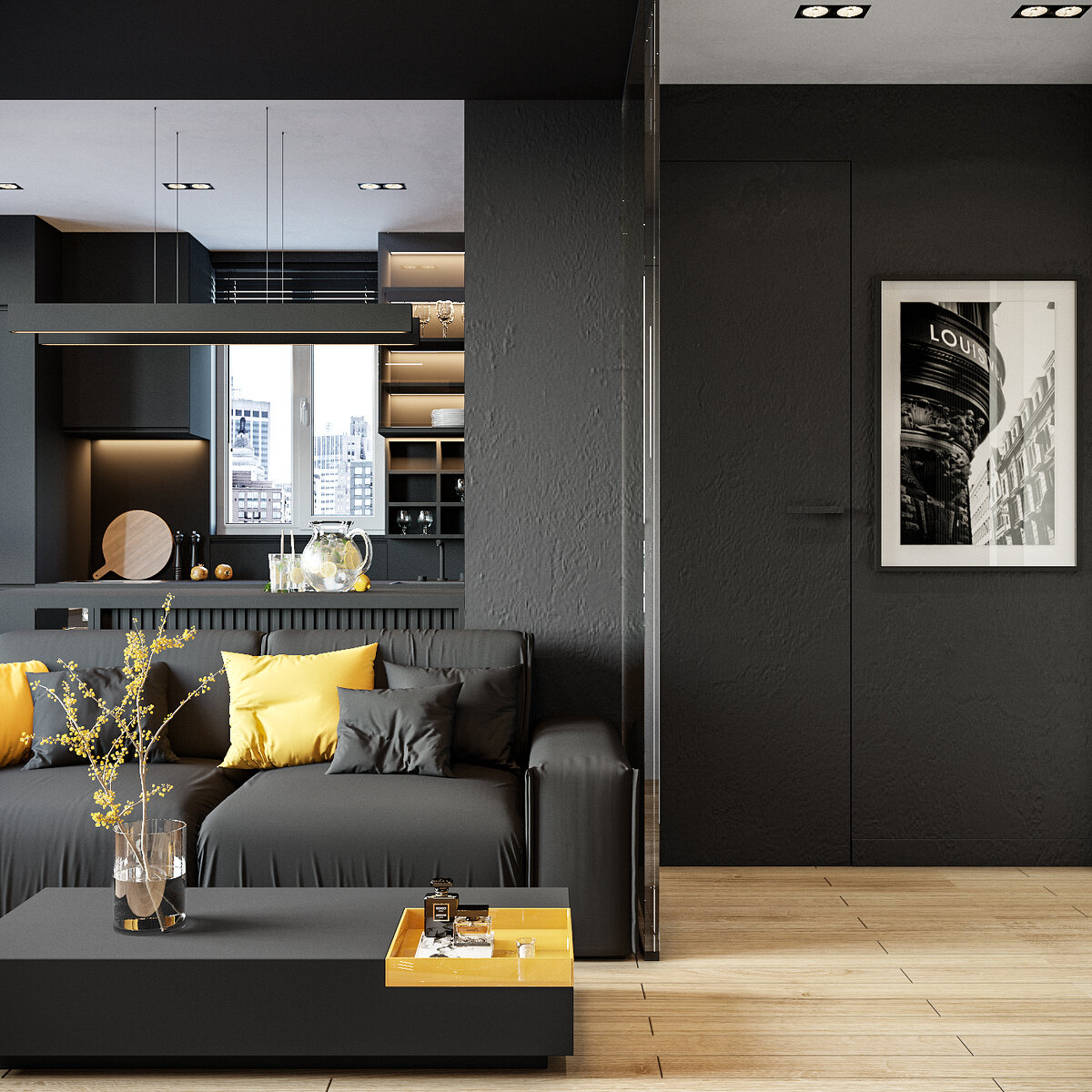 Вид на кухню со стороны спальни