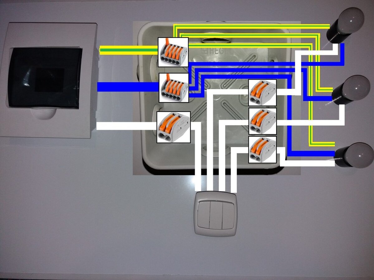 Схема подключения выключателя трехклавишного выключателя на три лампочки