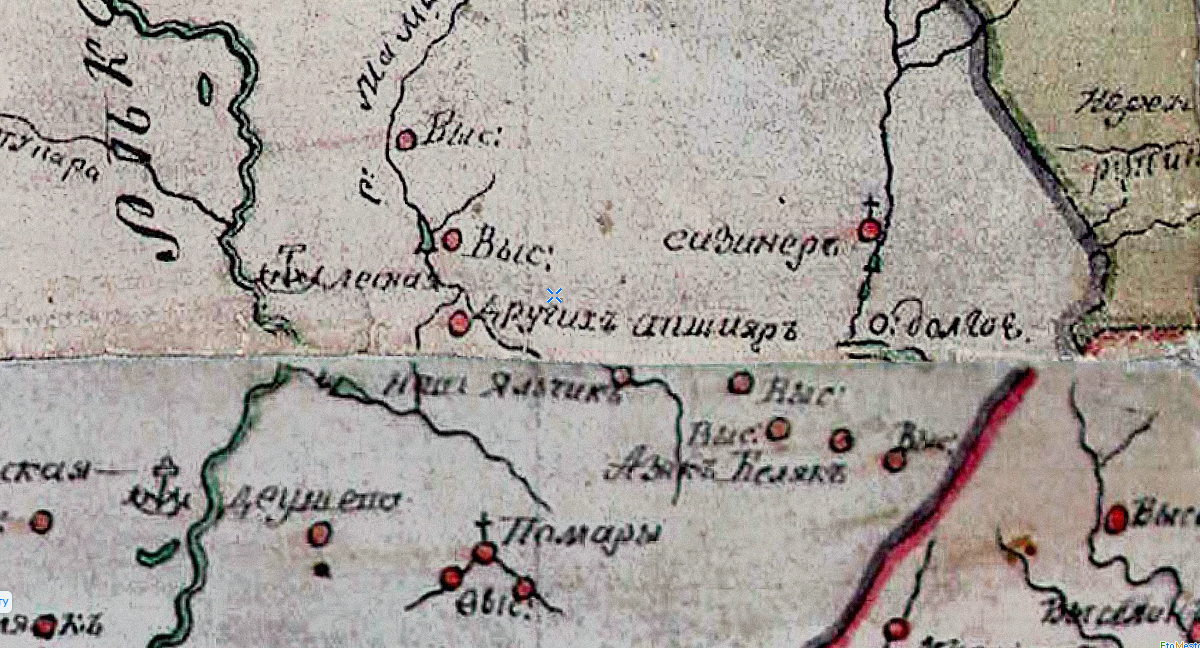 Карта 1797 года - деревня Яльчик есть, а озера нет.
