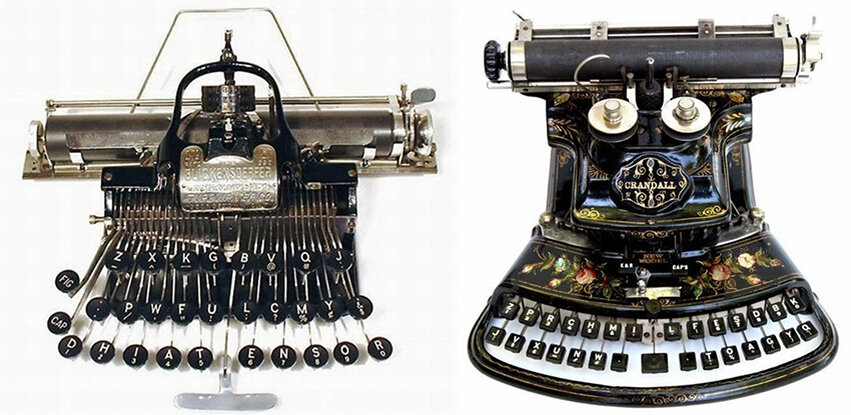 Различные виды клавиатур печатных машинок.