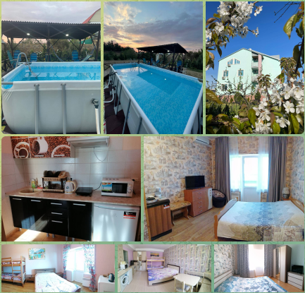 Это полноценные апартаменты с бассейном во дворе, расположены недалеко от моря.