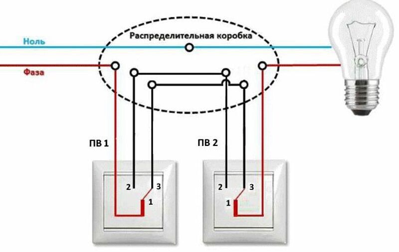 Схема проходного выключателя
