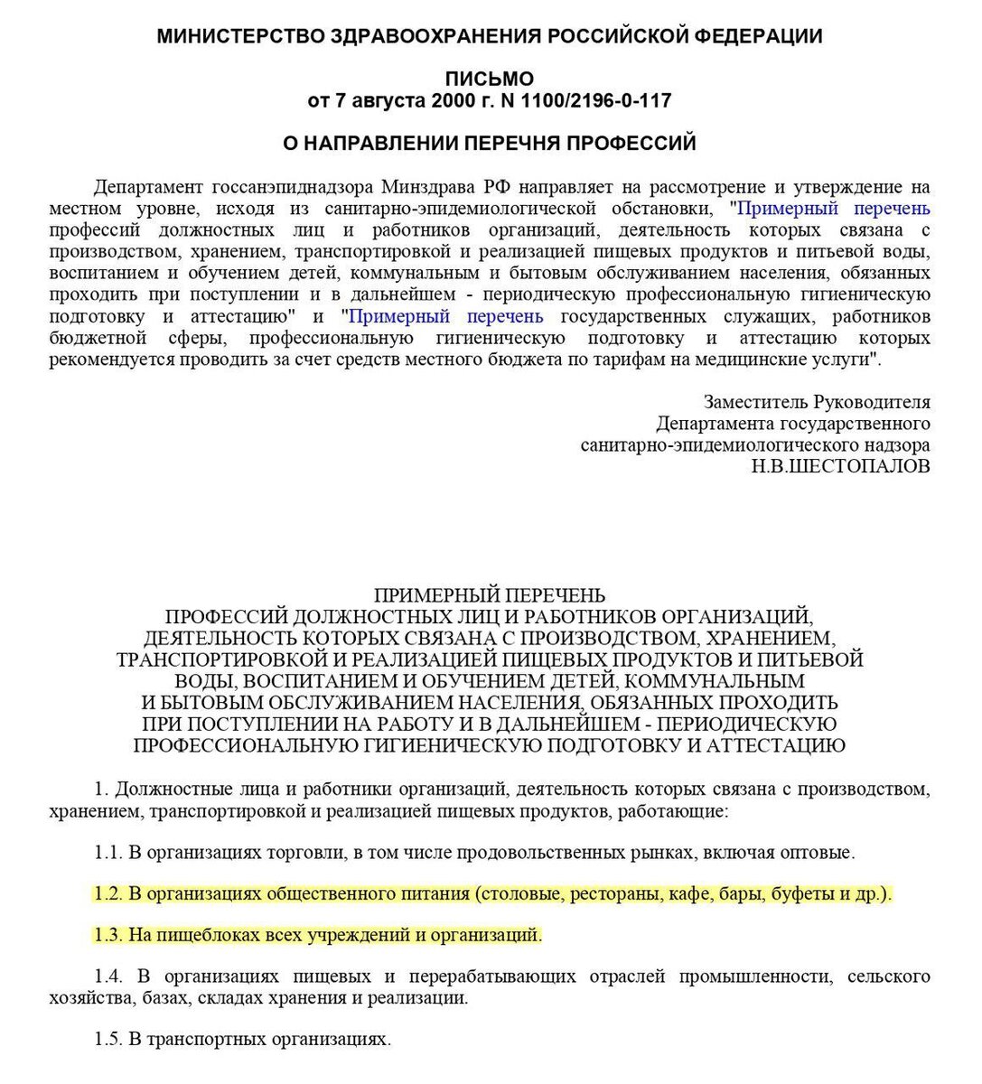 В этом списке не указаны должности, но можно сделать вывод, что медкнижку обязаны иметь все, кто готовит, хранит, перевозит и продает еду и напитки