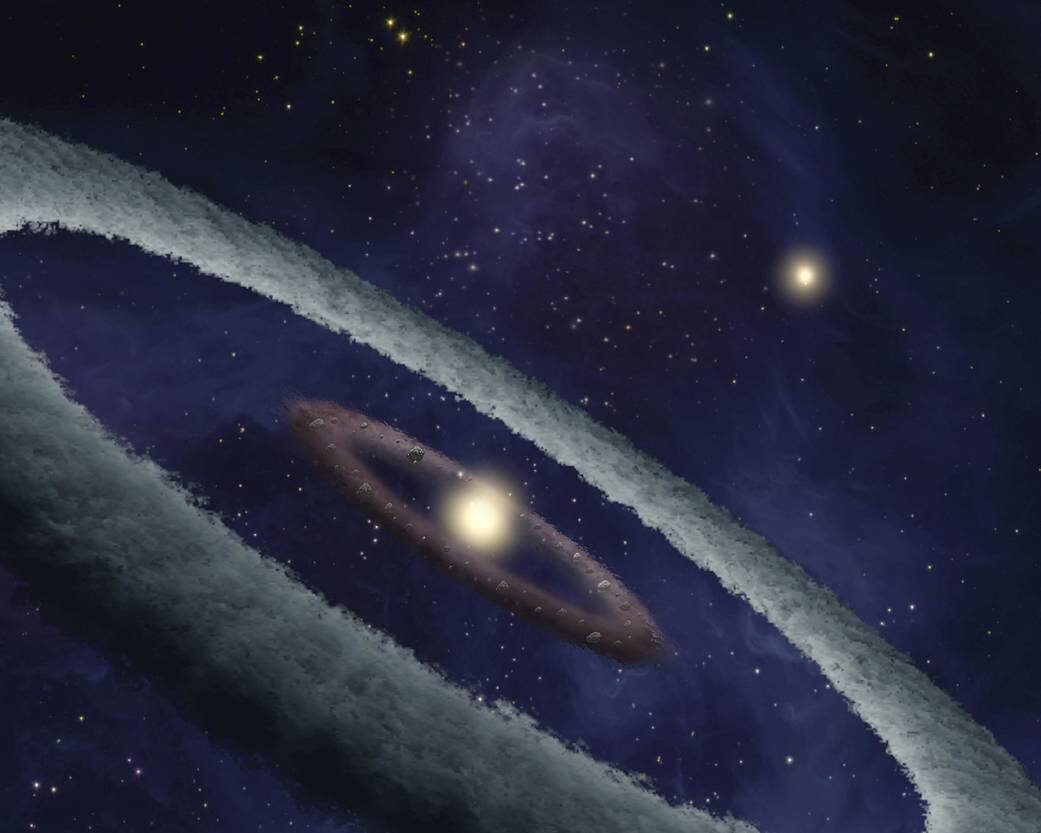 Двойная звездная система HD 113766 в представлении художника. Изображение: NASA/JPL-Caltech.