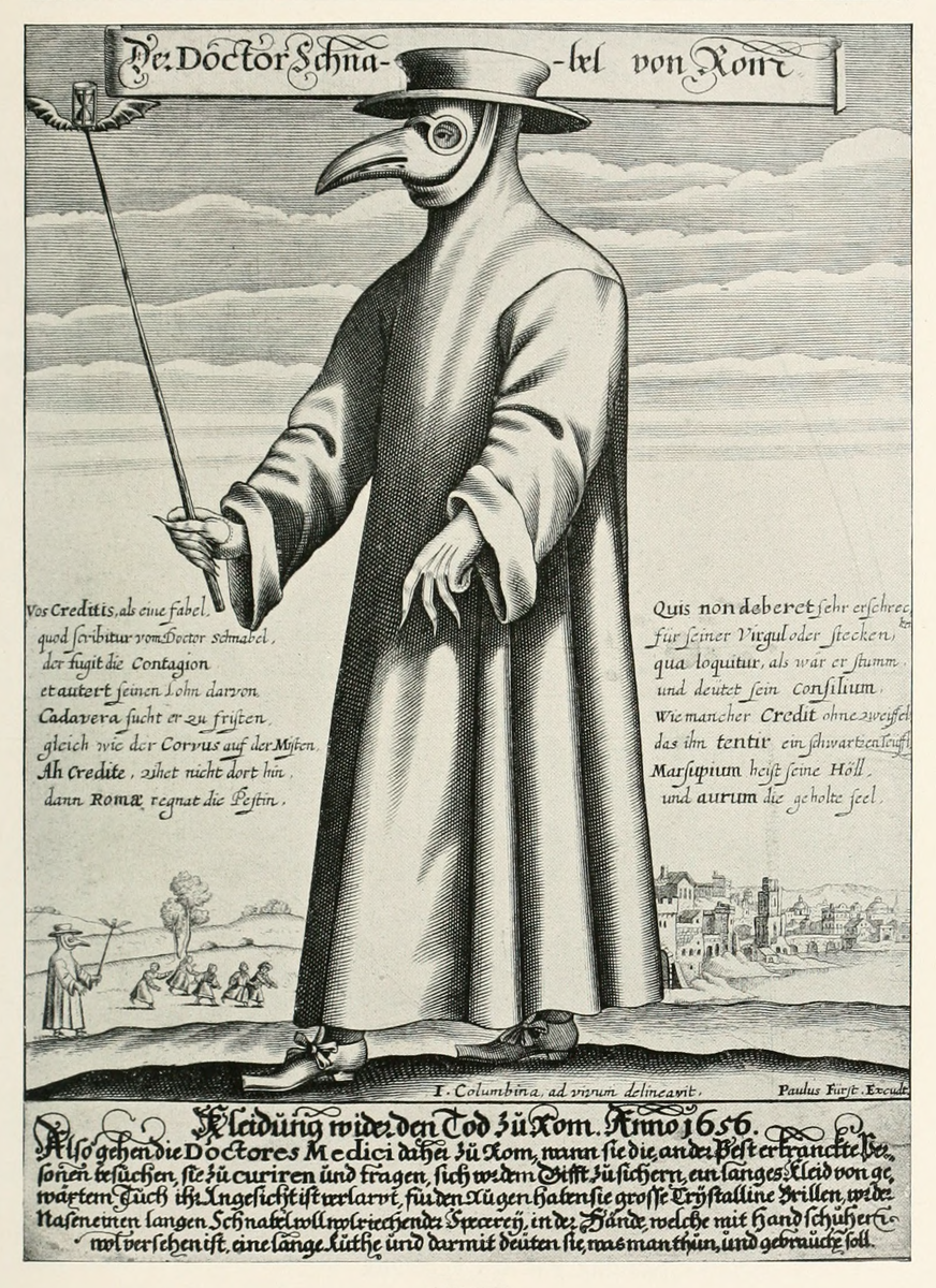 Доктор Шнабель фон Ром («Доктор Клюв Рима»), гравюра Поля Фюрста, 1656