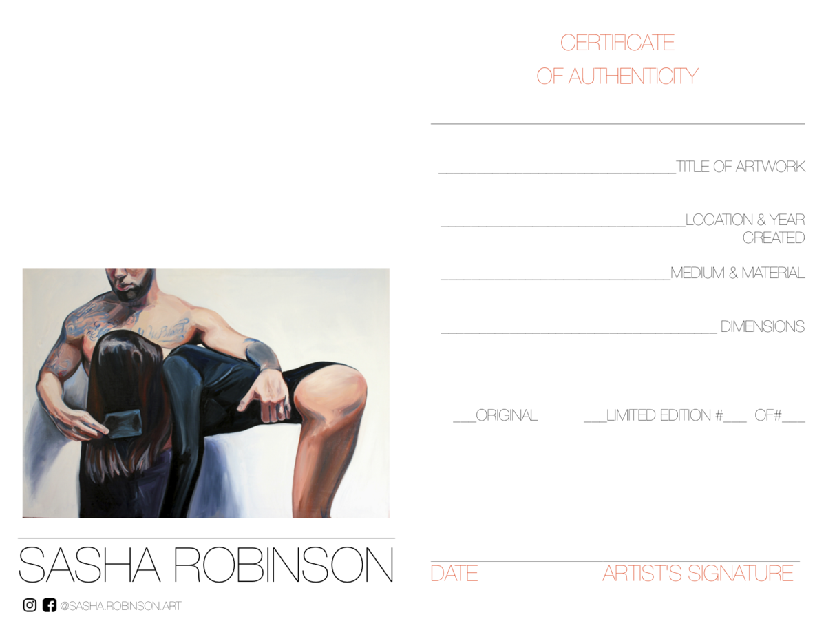 Пример Сертификата подлинности на картину