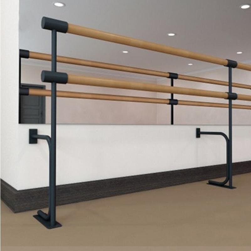 Для сравнения. Балетный станок, а точнее поручень, может быть разной длинный, но стандарт это 1.5 и 2 метра. Высота поручня от пола должна быть на высоте 1100 мм это верхний уровень двухрядного станка, а нижний уровень поручня на высоте 750 мм.