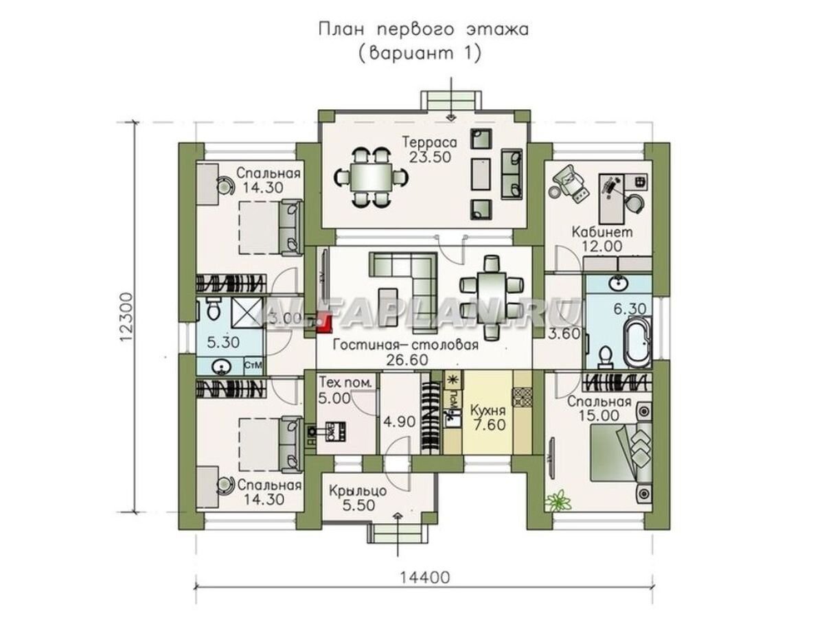 Проект одноэтажного дома 628А «Леда», 132м2, 4 спальни | Популярные проекты  домов Альфаплан | Дзен