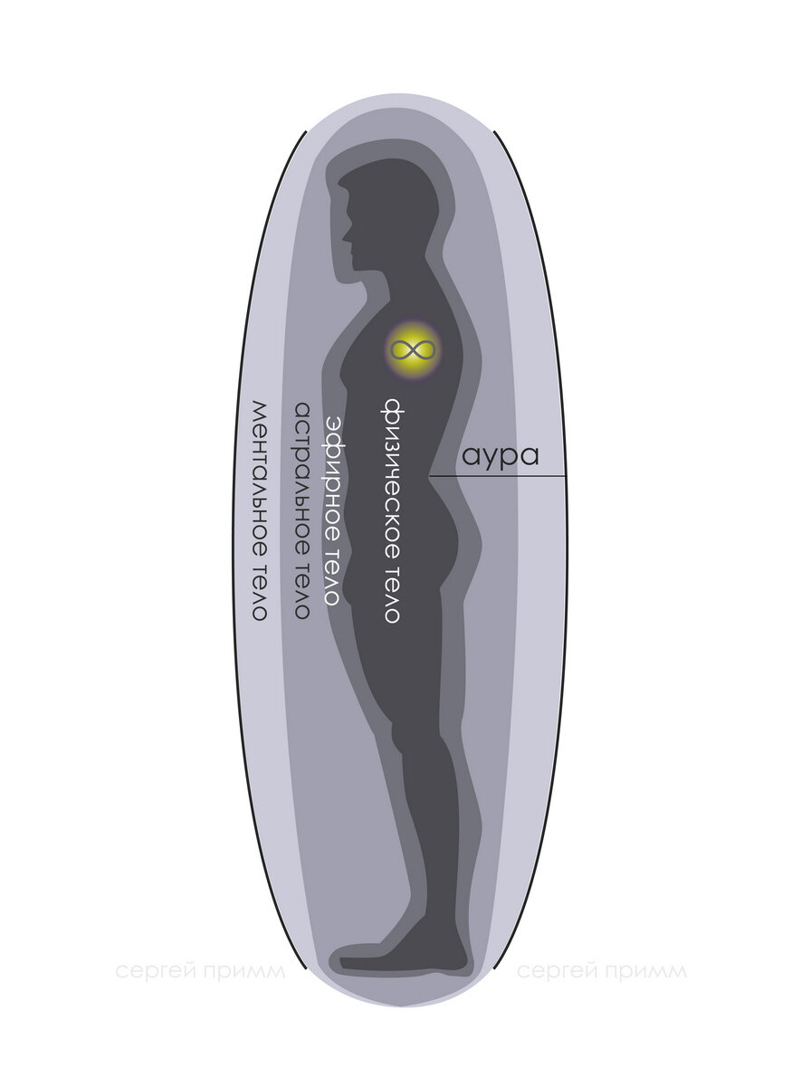 Рисунок-схема ауры человека и тонких тел ауры.