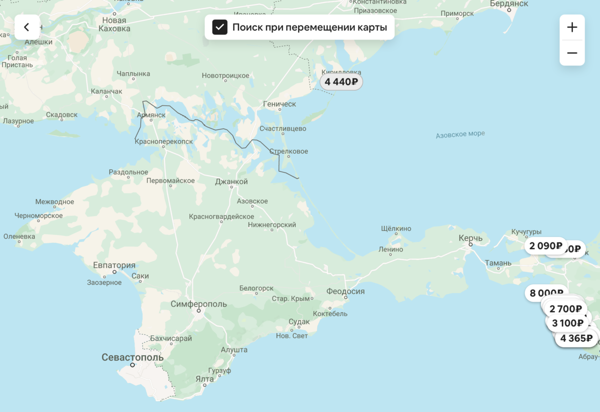Доступные варианты в Крыму на платформе Airbnb. Вариантов нет, как видите :)