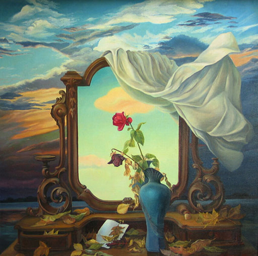 Картина зеркало. («Отражение в зеркале», 1840г сорока. Зеркало живопись. Зеркало сюрреализм. Отражение живопись.