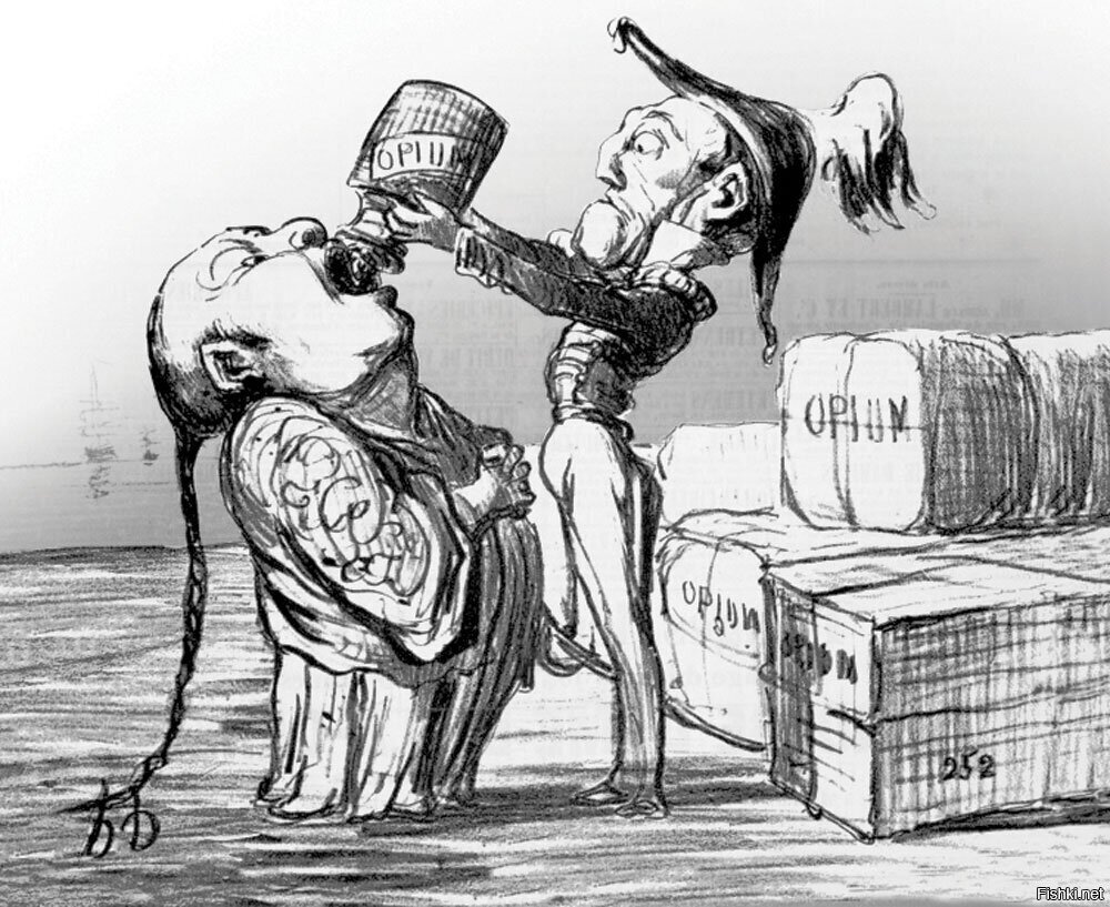 Сатирическая картина по событиям Первой опиумной войны. 