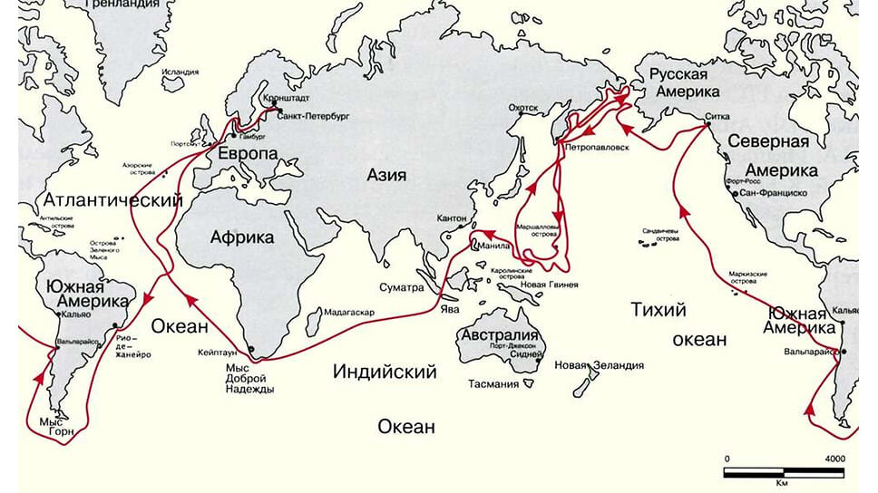 Маршрут плавания Ф. П. Литке на шлюпе «Сенявин» в 1826–1828 гг