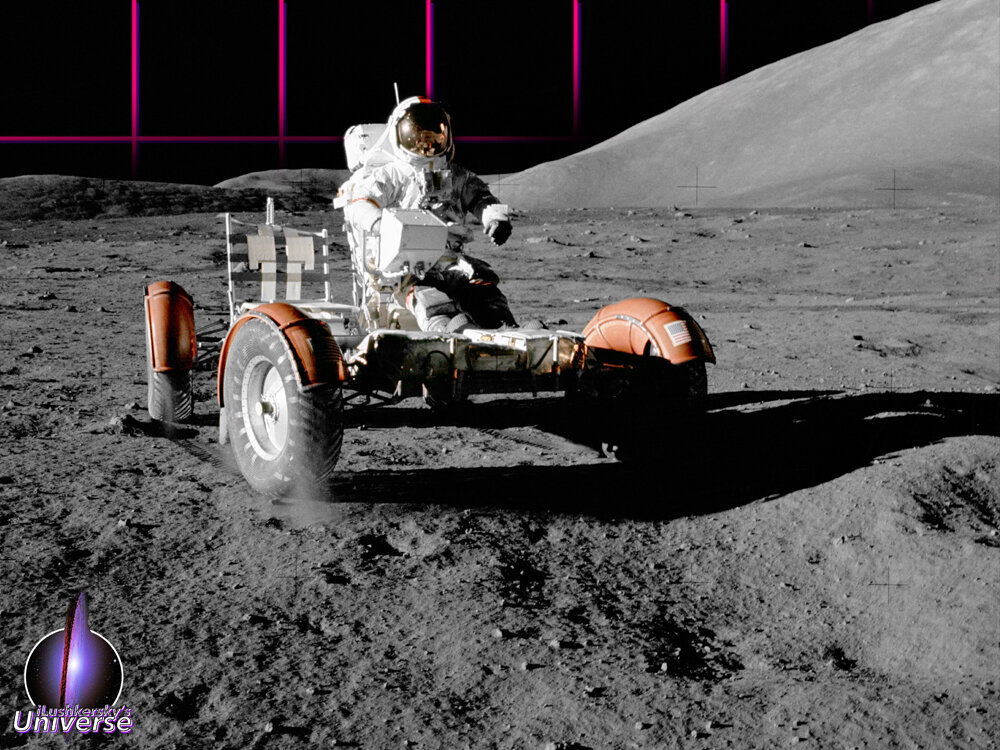 Джон Янг рассекает лунные просторы на луноходе, Аполлон-16 ©NASA