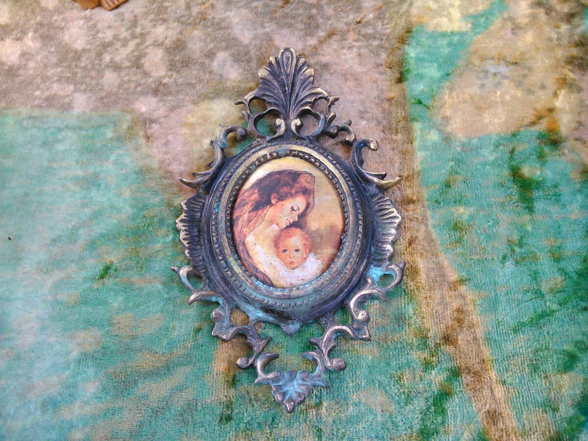 Шелкография в бронзовой оправе (раме)  70-е годы