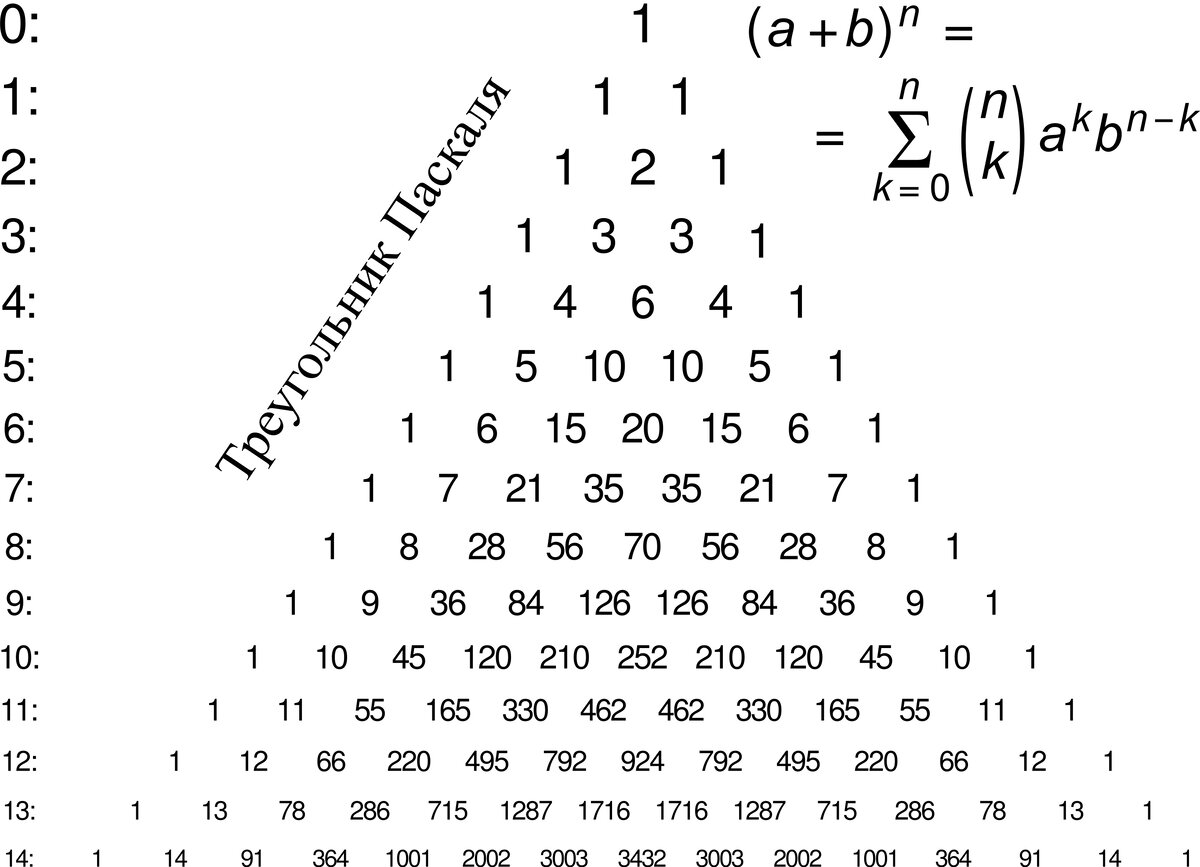Бином Ньютона таблица треугольник Паскаля