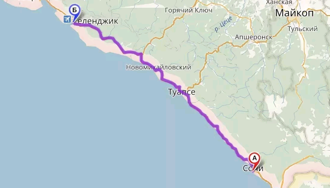 Карта от сочи до геленджика