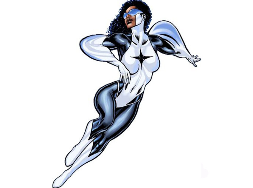 Многие сейчас подумают: "Спектр? ВТФ вообще?". История сильно хитрая, так что готовьтесь рисовать схемы в пэйнте. Моника Рамбо никогда не была танцором диско (хотя по ней так и не скажешь), зато кутила с Мстителями в качестве второго Капитана Марвел. Потом после заварушки потеряла сверхсилу, а когда вышла с больничного, стала Фотоном. Чуть позже вписалась к Могучим Мстителям с погремухой Спектр. Вот такая непростая дама, которая чуть что, "ой всё" и менять имя ради спасения всего и везде.