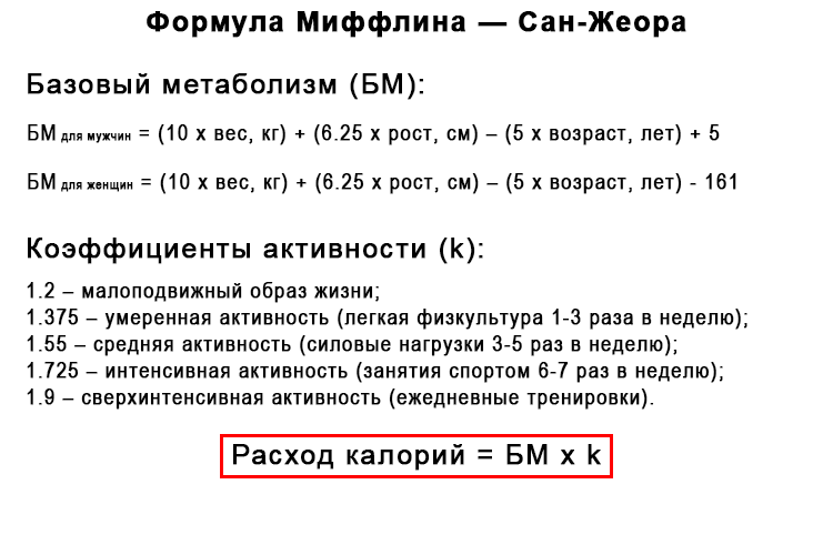 Формула миффлина сан жеора калькулятор бжу