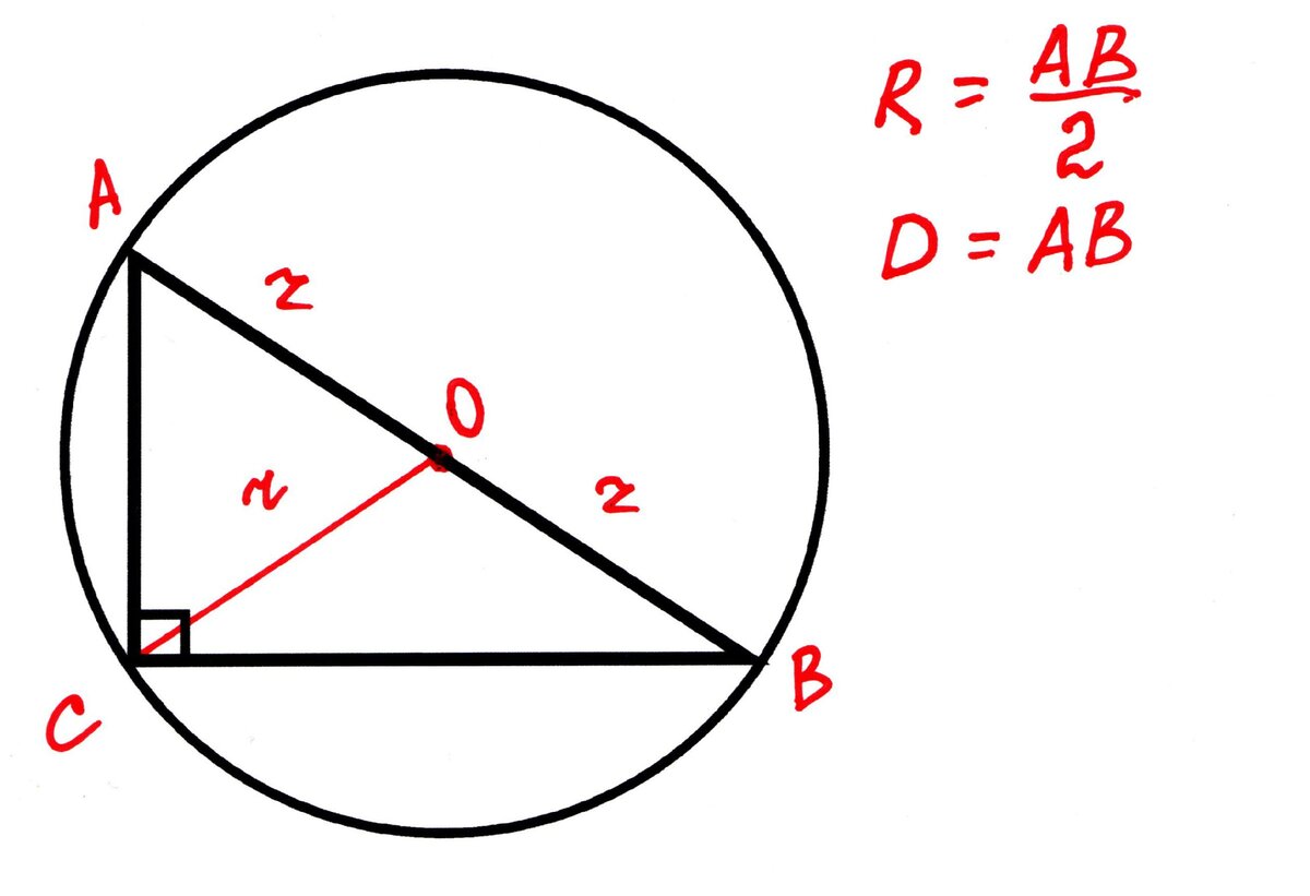 Описанная окружность прямоугольного треугольника