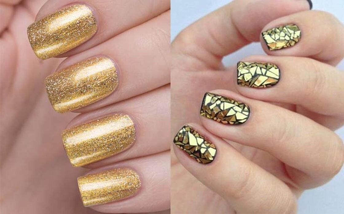 Ногти золотые новинки. Золотые ногти. Золотой маникюр. Маникюр золото. Маникюр с золотым цветом.