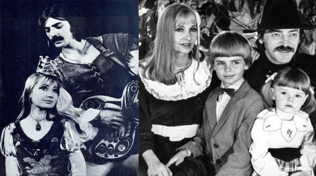 Михаил Боярский и Лариса Луппиан. в спектакле «Трубадур и его друзья» и со своими детьми.Фото Яндекс.Картинки.