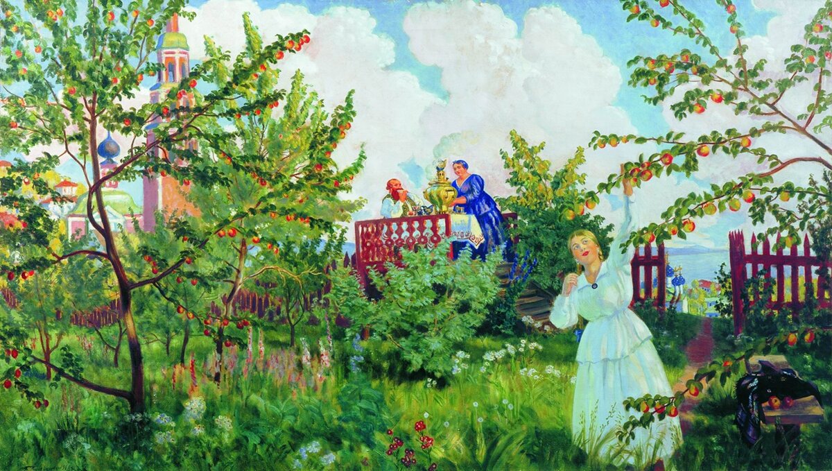 Кустодиев, "яблоневый сад "