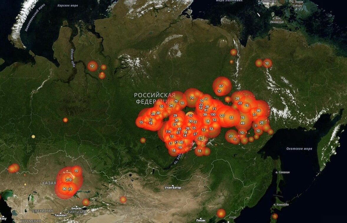 Карта пожаров по состоянию на 01.08.2019