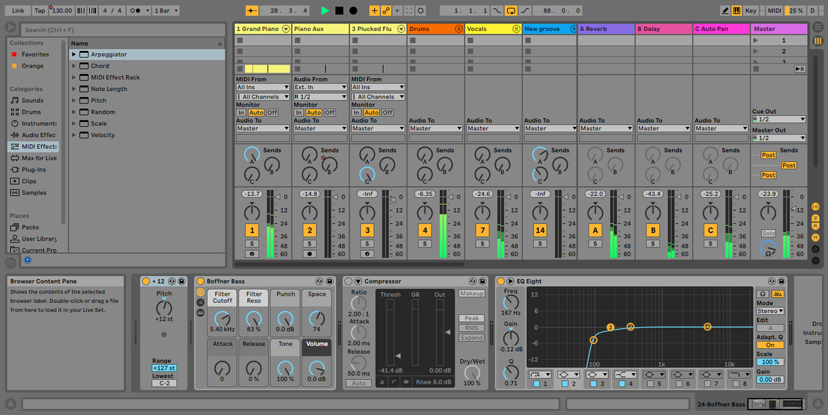 Рабочее окно Ableton Live 10