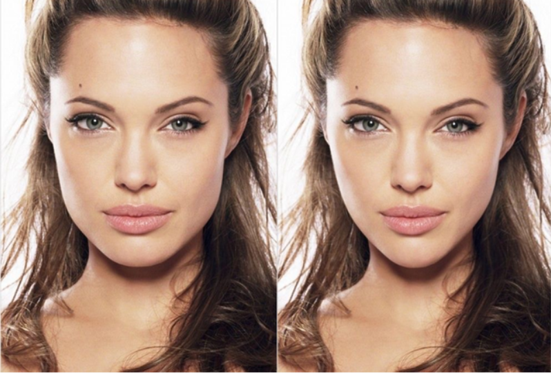 Видим как треугольный подбородок молодит лицо.