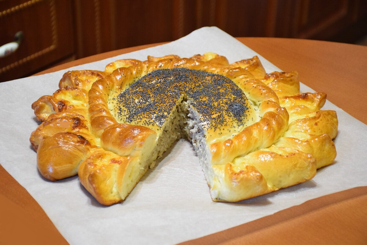 Пирог "Подсолнух" с мясом и сыром Вкусно и задорно Дзен