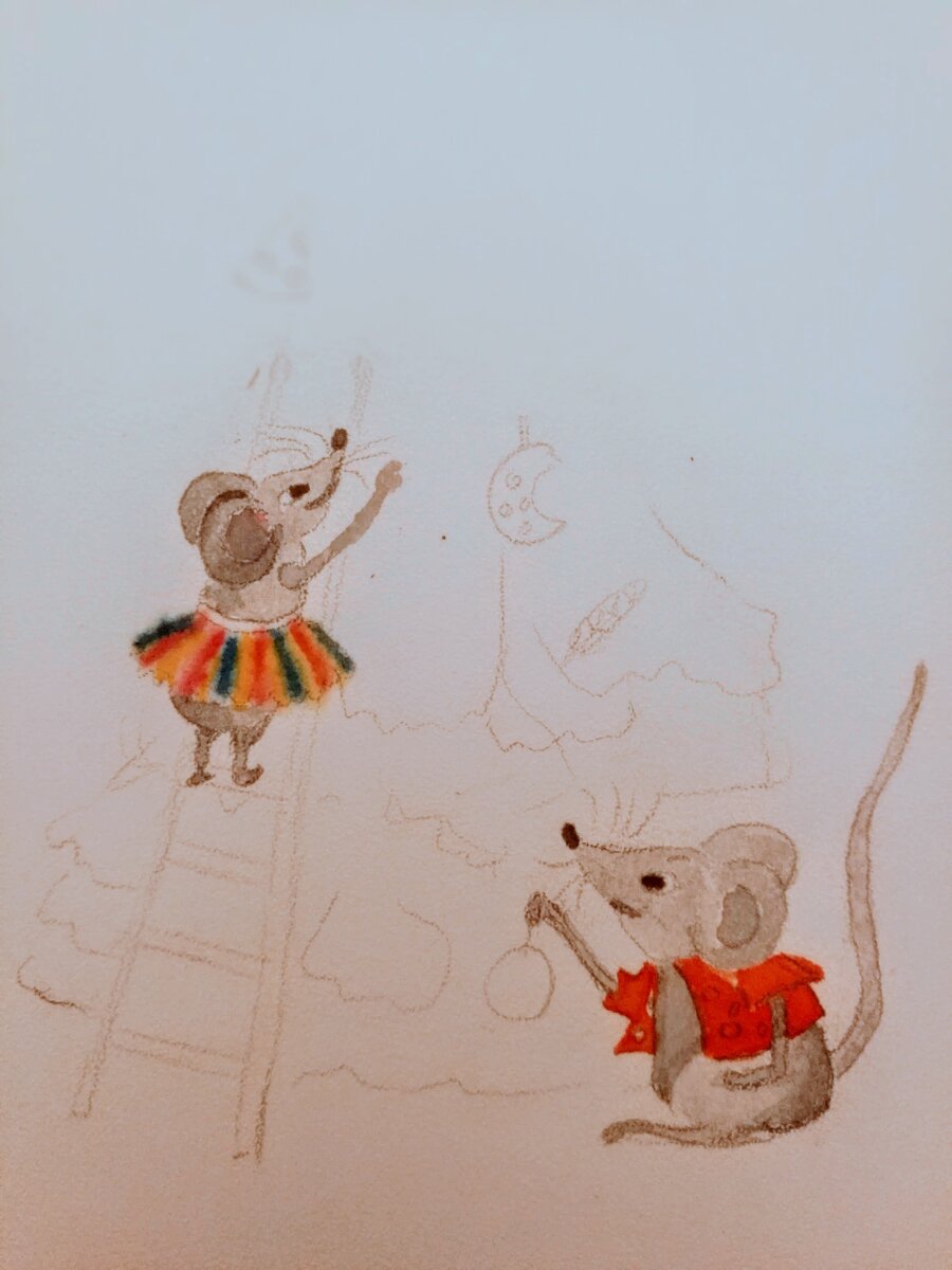 Рисуем зайца, мишку и ворону играющих в хоккей (открытка на Новый Год)