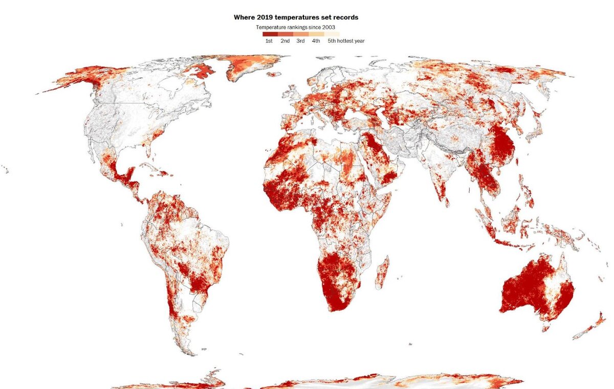 Рекордно высокие температуры на планете в 2019 году