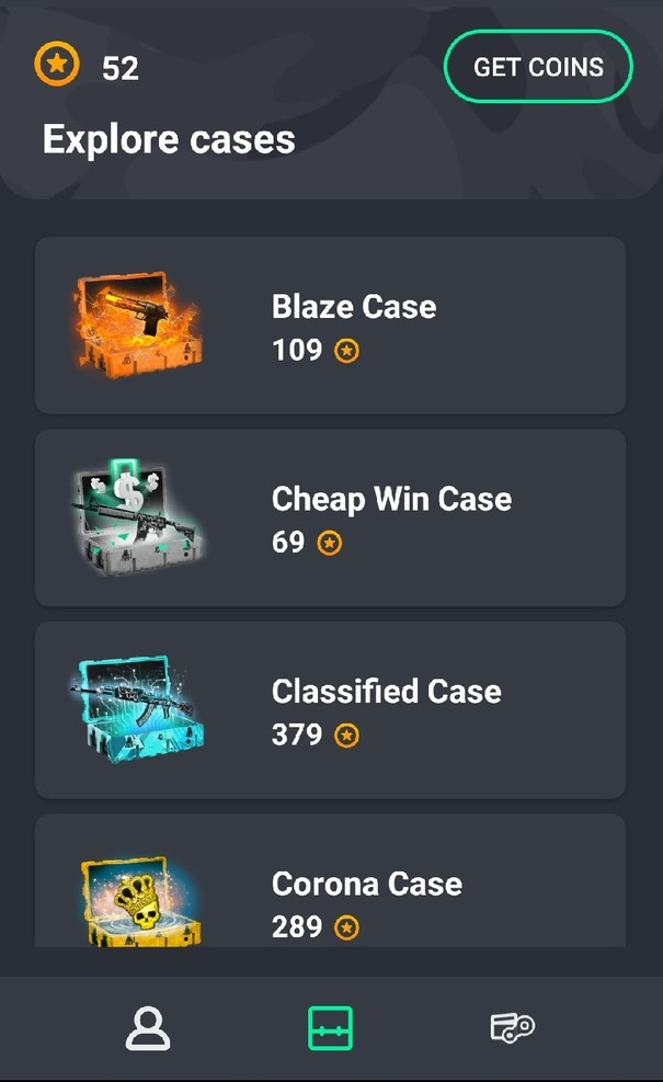 (Кейсы которые есть в приложении,и дроп в них достаточно не плох.)
