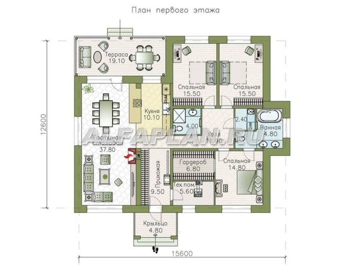 Проект одноэтажного дома 639А «Покровка», мастер-спальня + 2-е детские,  150м2 | Популярные проекты домов Альфаплан | Дзен