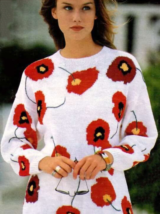 В технике интарсия можно вязать картинки любой величины, в отличии от жаккарда на изнанке она не дает протяжек (фото из интернета)