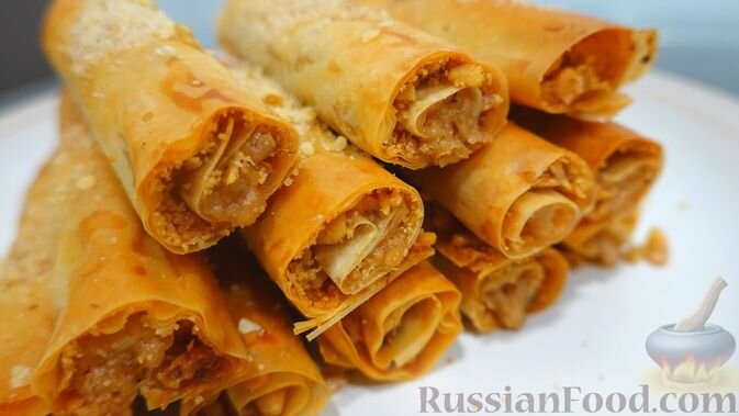 тесто фило, масло сливочное, орехи (грецкие, миндаль), сахар