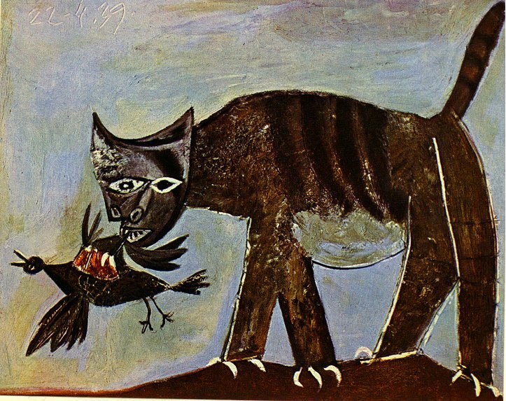 Кот, поймавший птицу, Пабло Пикассо, 1939 год.