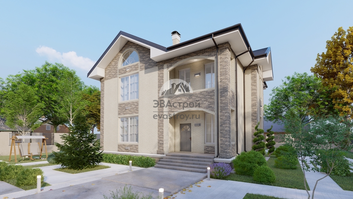 Проект двухэтажного жилого дома  245 м2 с балконом, террасой и крыльцом - 107-95