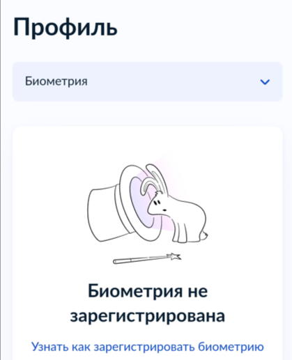    Так выглядит на Госуслугах незарегистрированная биометрия. Фото: Скриншот/ Антонина Афанасьева