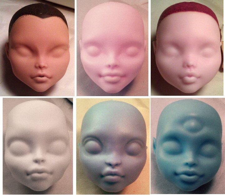 Отличие молдов лица разных кукол  Monster High. Молд Дркулауры вверху справа. 