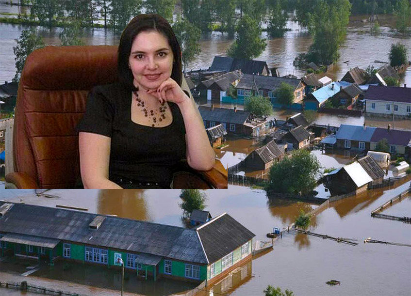 Руководитель пресс-службы губернатора Иркутской области Ирина Алашкевич на фоне наводнения