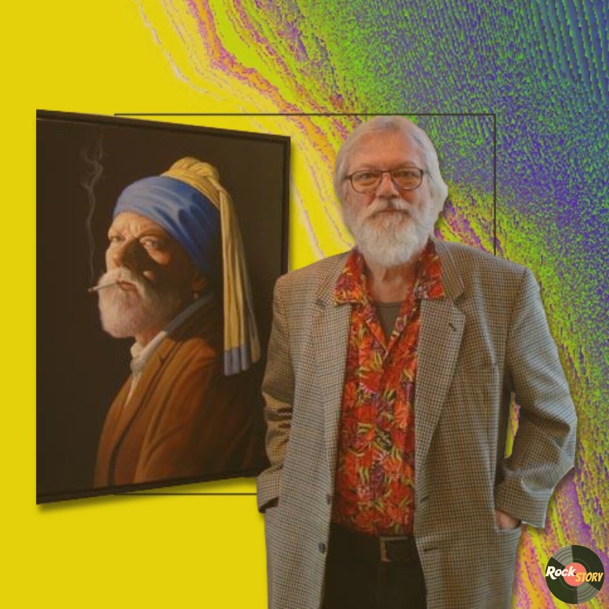 На фотографии: Оле Фик вместе со своим автопортретом 