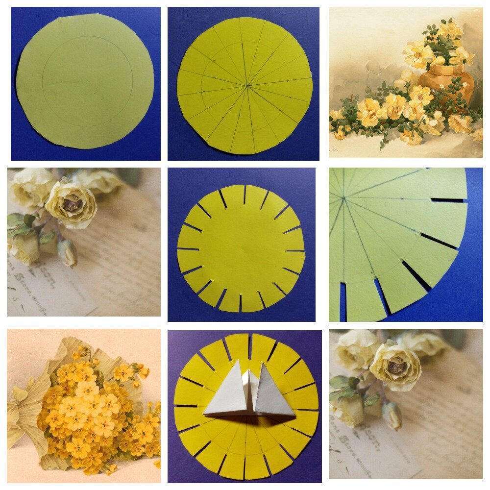 Большой круг радиус 4,5см, маленький-3. Вырезаем промежутки на расстоянии 1 мм от линии, не забудьте стереть линии, если бумага не плотная.