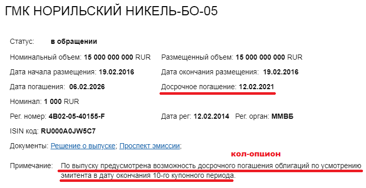 Колл-опцион был предусмотрен в дату выплаты 10-го купона. Именно это я не предусмотрел.