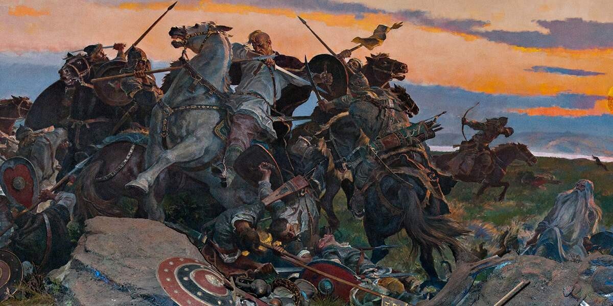 Разгром ярославом печенегов под киевом. Святослав Игоревич битва с печенегами. Гибель Святослава в бою с печенегами. Князь Святослав и Печенеги. Гибель Святослава Игоревича в бою с печенегами