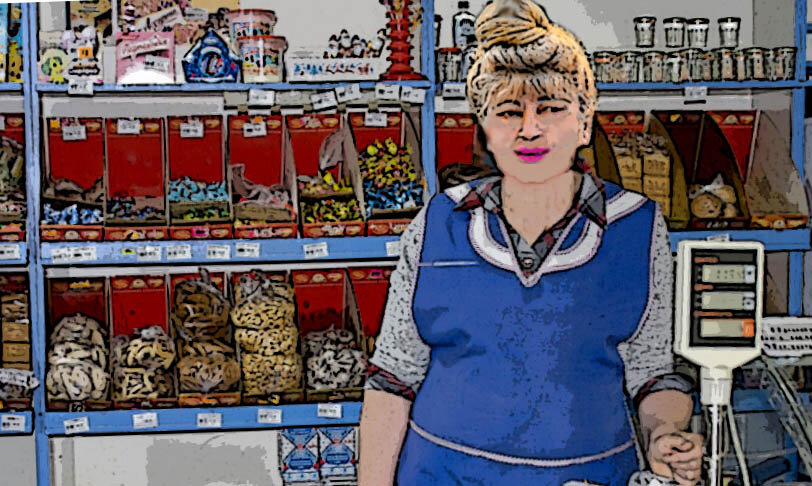 Продавец за прилавком. Иллюстрация